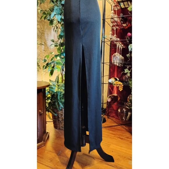 Black Halter Maxi Dress By Evolution With Side Slit  Stretch Fit  Size Medium - Picture 4 of 6